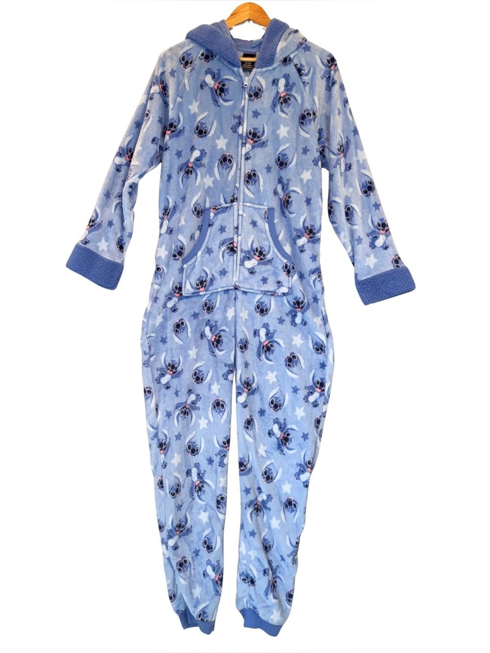 Disney Stitch Adult Large Fleece One Piece Pajamas Hooded Zip Union Suit